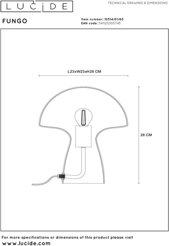 Lucide Fungo Tafellamp – 1× E27, Ø 23 cm – foto 4 van 4