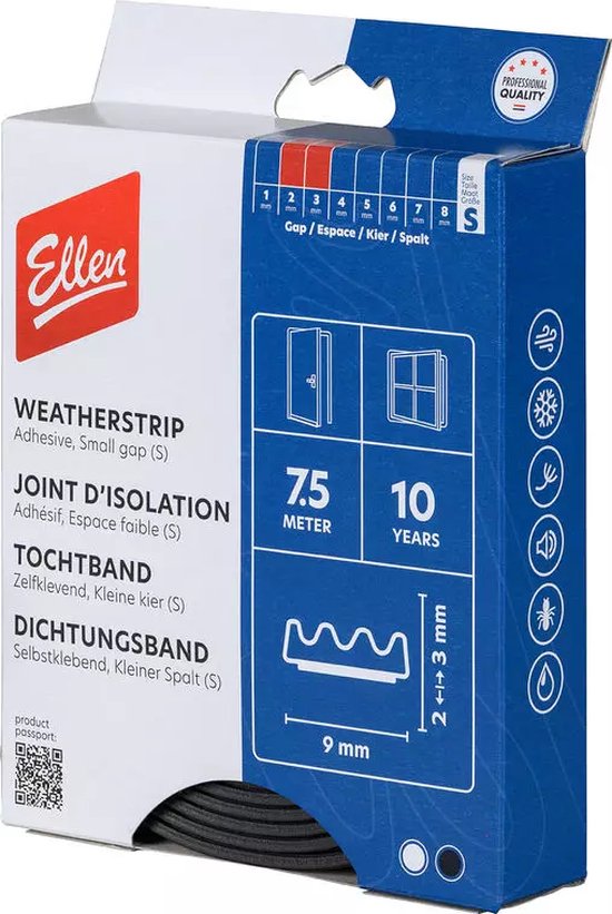 Draft strip - White - Plastic - Ellen - Ellen K-profile 9 x 3 mm x 7.5 m white