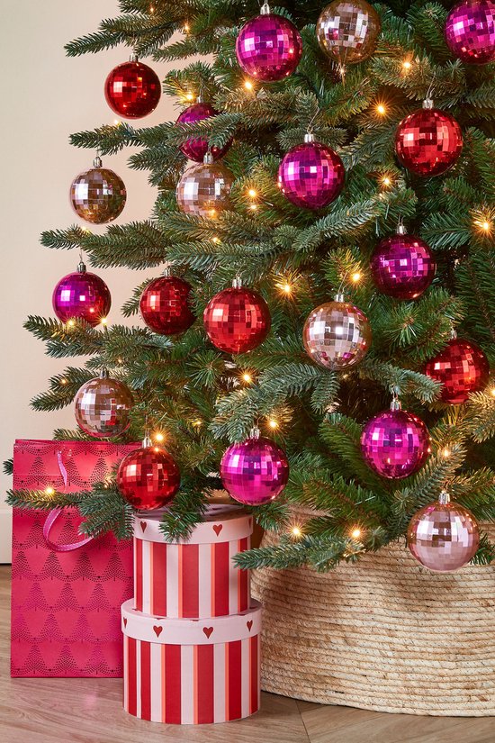 Mica Decorations Christmas Baubles Set - 30 Pieces - Ø8 cm - Unbreakable - Red, Pink, Fuchsia