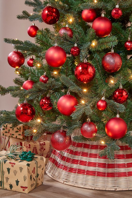 Mica Decorations Christmas Baubles Set - 46 Pieces - Ø4 cm, Ø6 cm and Ø8 cm - Unbreakable - Red