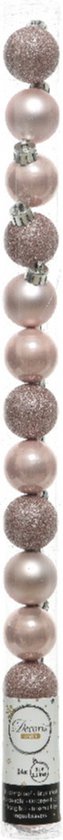 Decoris Mini Christmas baubles - 14x pcs - light pink - D3 cm - plastic - Christmas decoration